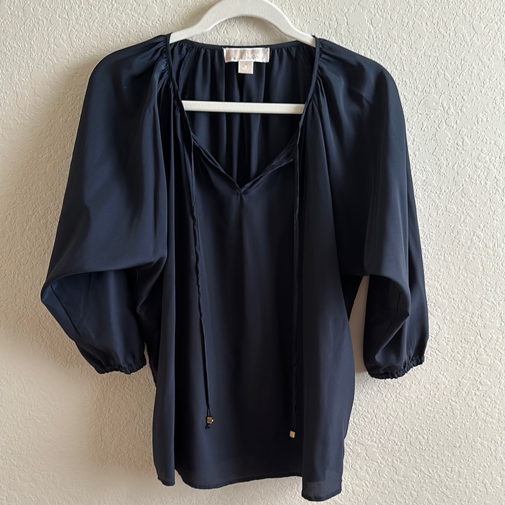 MICHAEL Michael Kors Black 3/4 Sleeve Sailor Collar Blouse